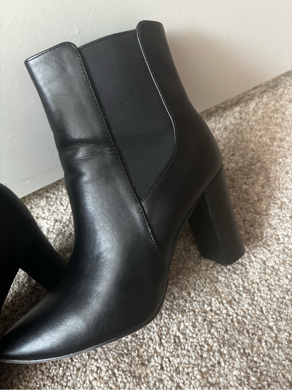 Catherine Malandrino Black Leather Ankle Boots with Block Heel